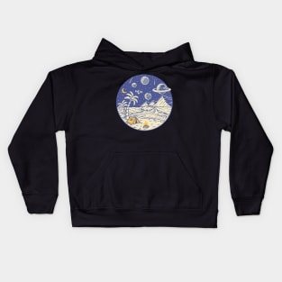 Camping under the moon and Planets - hand drawn Kids Hoodie